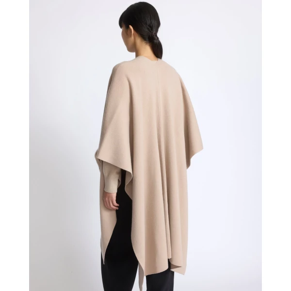 Yves Salomon Merino Knit Poncho with Mink Fur Pockets in Beige | Coats | Coveti