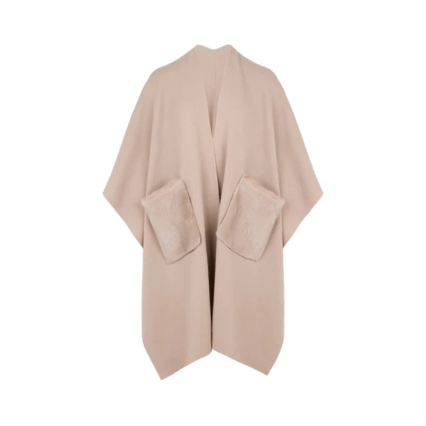 Yves Salomon Merino Knit Poncho with Mink Fur Pockets in Beige | Coats | Coveti