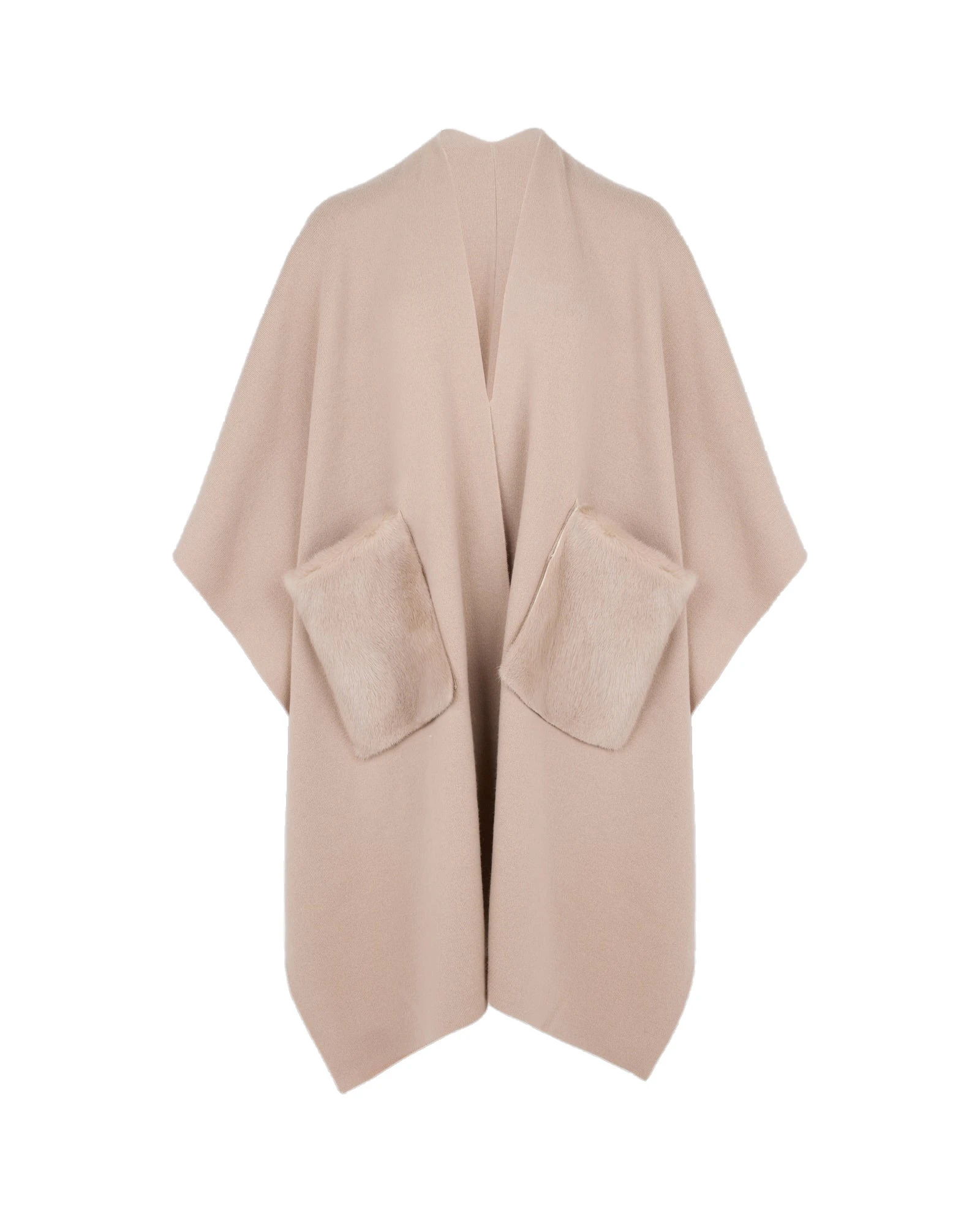 Yves Salomon Merino Knit Poncho with Mink Fur Pockets in Beige Yves Salomon Merino Knit Poncho with Mink Fur Pockets in Beige | Coats | Coveti