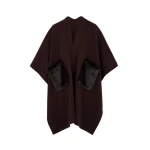 Yves Salomon Merino Knit Poncho with Mink Fur Pockets in Brown | Coats | Coveti