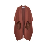 Yves Salomon Merino Knit Poncho with Mink Fur Pockets in Rust Brown | Coats | Coveti