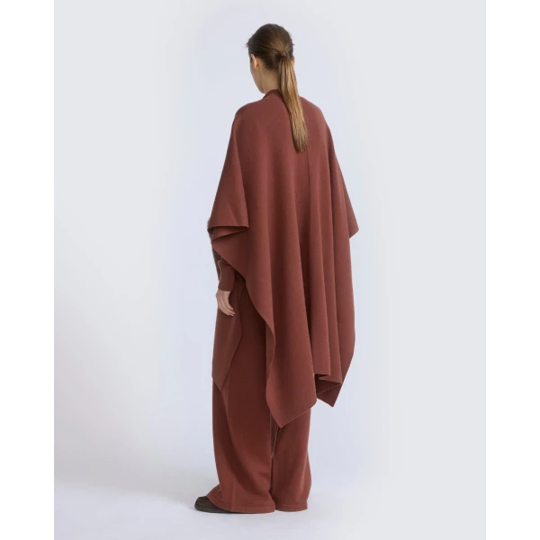 Yves Salomon Merino Knit Poncho with Mink Fur Pockets in Rust Brown | Coats | Coveti