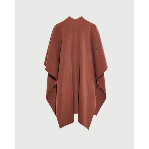 Yves Salomon Merino Knit Poncho with Mink Fur Pockets in Rust Brown | Coats | Coveti