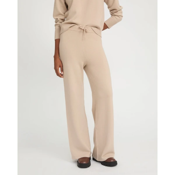 Yves Salomon Merino Knit Wide Leg Trousers in Beige | Wide leg pants | Coveti