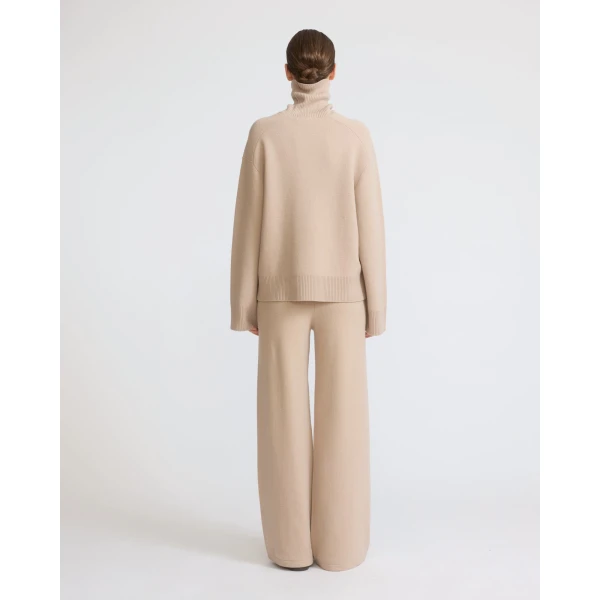 Yves Salomon Merino Knit Wide Leg Trousers in Beige | Wide leg pants | Coveti