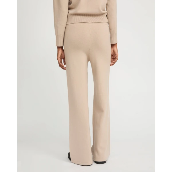 Yves Salomon Merino Knit Wide Leg Trousers in Beige | Wide leg pants | Coveti