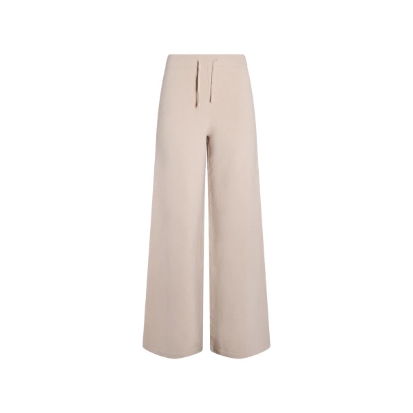 Yves Salomon Merino Knit Wide Leg Trousers in Beige | Wide leg pants | Coveti