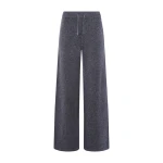 Yves Salomon Merino Knit Wide Leg Trousers in Blue Grey | Women | Coveti