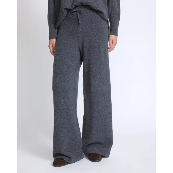 Yves Salomon Merino Knit Wide Leg Trousers in Blue Grey | Wide leg pants | Coveti
