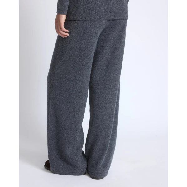Yves Salomon Merino Knit Wide Leg Trousers in Blue Grey | Wide leg pants | Coveti