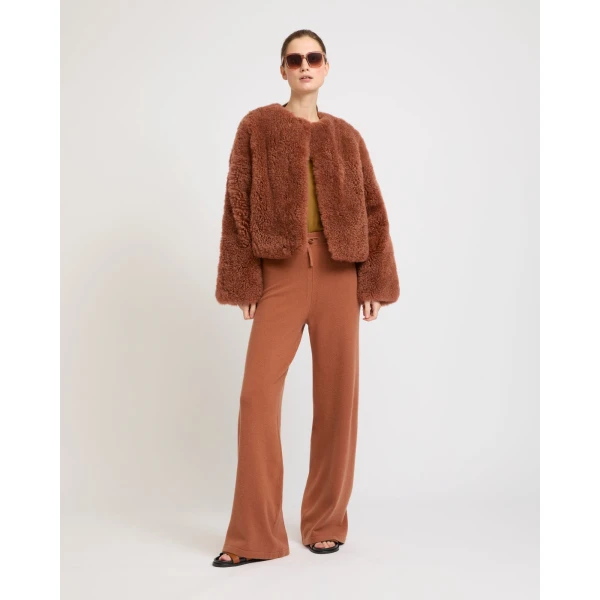 Yves Salomon Merino Knit Wide Leg Trousers in Brown | Wide leg pants | Coveti