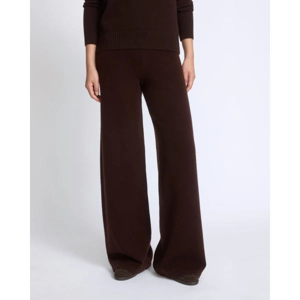 Yves Salomon Merino Knit Wide Leg Trousers in Brown | Wide leg pants | Coveti
