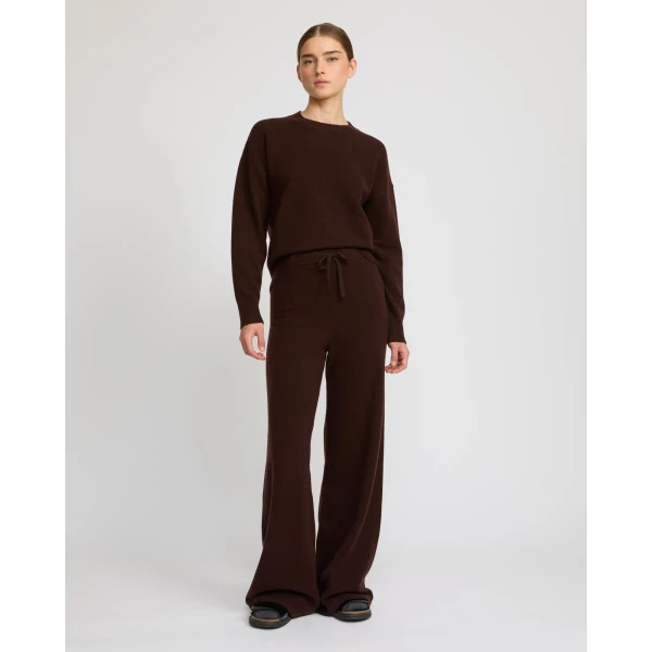 Yves Salomon Merino Knit Wide Leg Trousers in Brown | Wide leg pants | Coveti