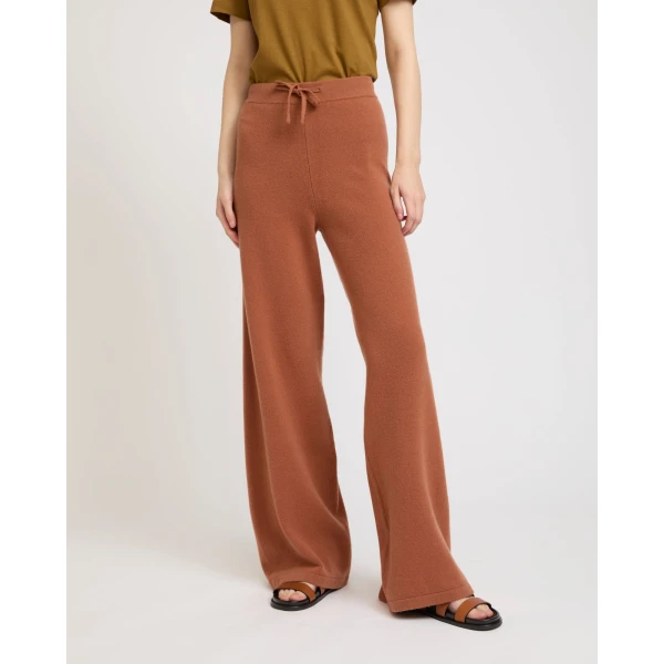 Yves Salomon Merino Knit Wide Leg Trousers in Brown | Wide leg pants | Coveti