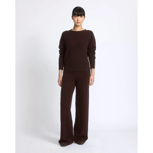 Yves Salomon Merino Knit Wide Leg Trousers in Brown | Wide leg pants | Coveti