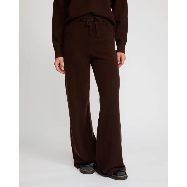 Yves Salomon Merino Knit Wide Leg Trousers in Brown | Wide leg pants | Coveti