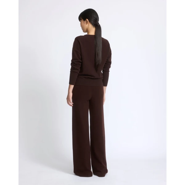 Yves Salomon Merino Knit Wide Leg Trousers in Brown | Wide leg pants | Coveti