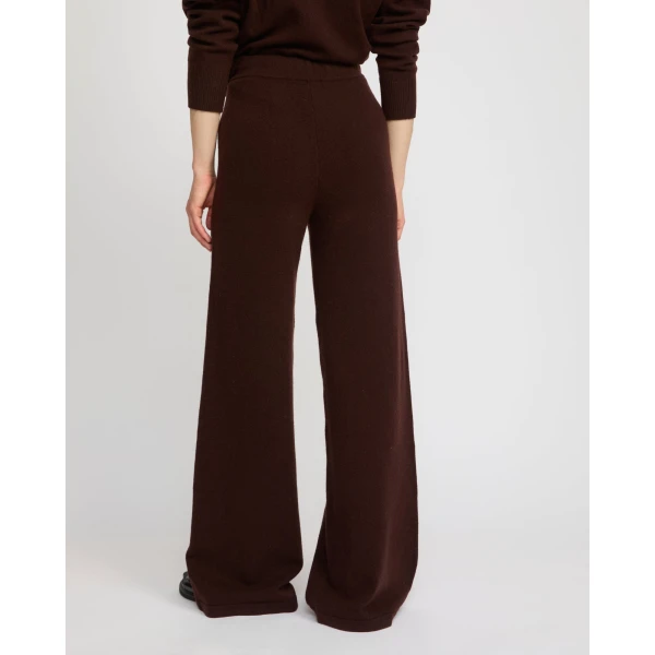 Yves Salomon Merino Knit Wide Leg Trousers in Brown | Wide leg pants | Coveti