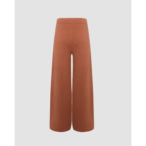 Yves Salomon Merino Knit Wide Leg Trousers in Brown | Wide leg pants | Coveti
