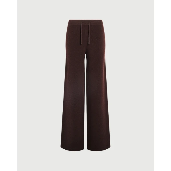Yves Salomon Merino Knit Wide Leg Trousers in Brown | Wide leg pants | Coveti