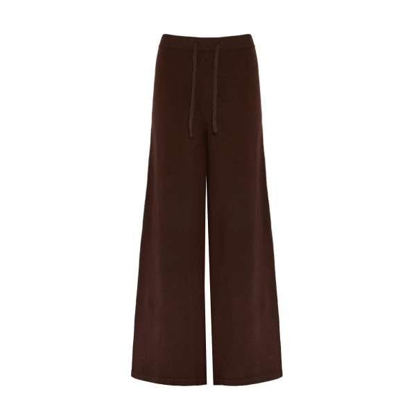 Yves Salomon Merino Knit Wide Leg Trousers in Brown | Women | Coveti