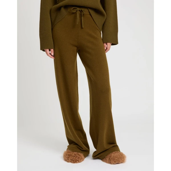 Yves Salomon Merino Knit Wide Leg Trousers in Khaki | Wide leg pants | Coveti