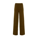 Yves Salomon Merino Knit Wide Leg Trousers in Khaki | Women | Coveti