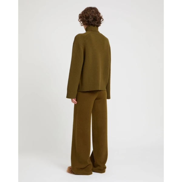 Yves Salomon Merino Knit Wide Leg Trousers in Khaki | Wide leg pants | Coveti