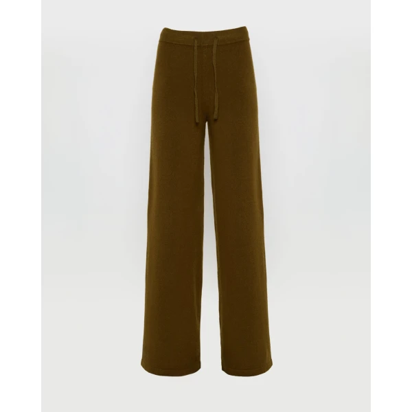 Yves Salomon Merino Knit Wide Leg Trousers in Khaki | Wide leg pants | Coveti