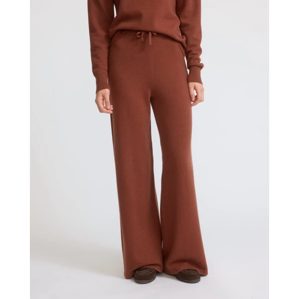 Yves Salomon Merino Knit Wide Leg Trousers in Rust Brown | Wide leg pants | Coveti