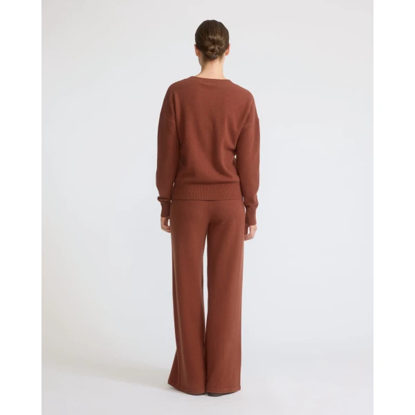 Yves Salomon Merino Knit Wide Leg Trousers in Rust Brown | Wide leg pants | Coveti