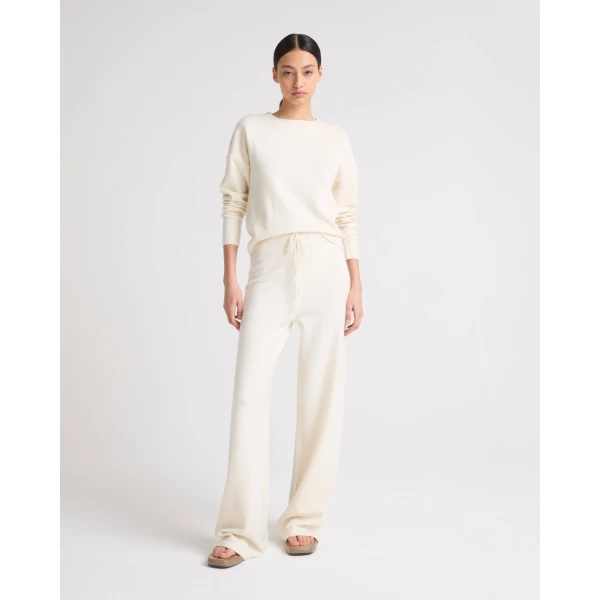Yves Salomon Merino Knit Wide Leg Trousers in White | Wide leg pants | Coveti