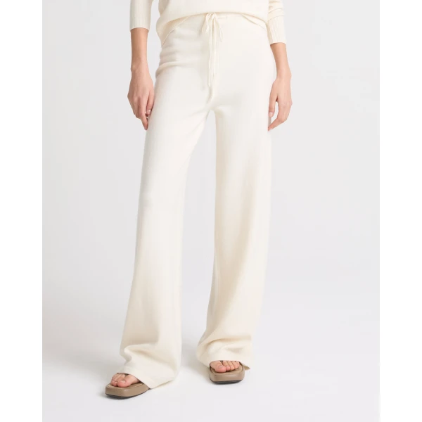 Yves Salomon Merino Knit Wide Leg Trousers in White | Wide leg pants | Coveti