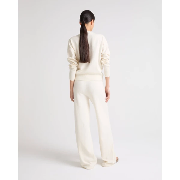 Yves Salomon Merino Knit Wide Leg Trousers in White | Wide leg pants | Coveti