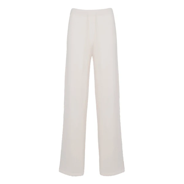 Yves Salomon Merino Knit Wide Leg Trousers in White | Women | Coveti