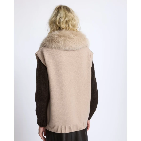 Yves Salomon Merino Knit and Fox Fur Jacket in Beige | Jackets | Coveti