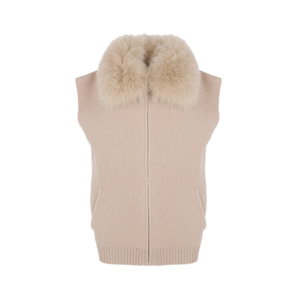 Yves Salomon Merino Knit and Fox Fur Jacket in Beige | Jackets | Coveti