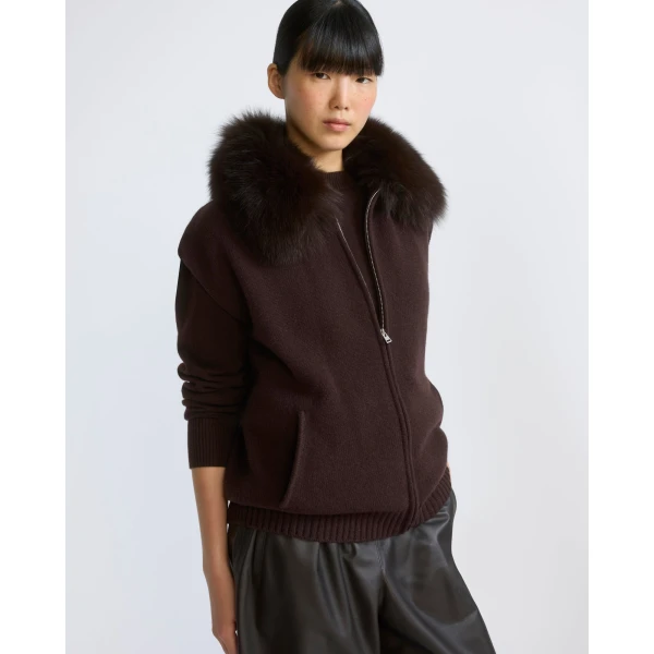 Yves Salomon Merino Knit and Fox Fur Jacket in Brown | Jackets | Coveti