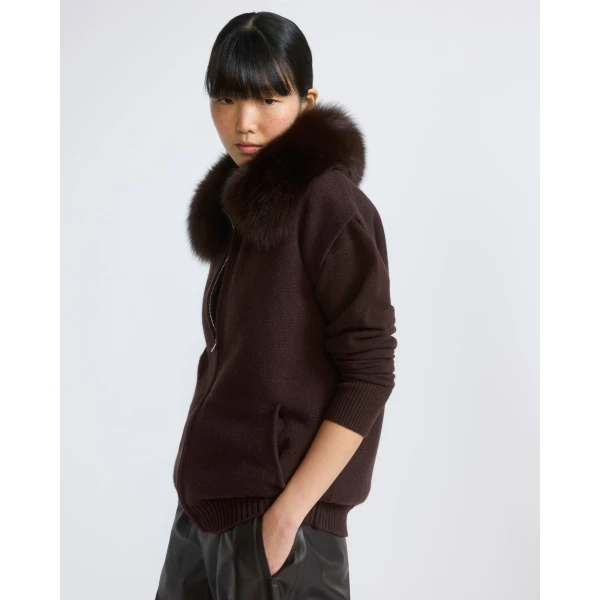 Yves Salomon Merino Knit and Fox Fur Jacket in Brown | Jackets | Coveti