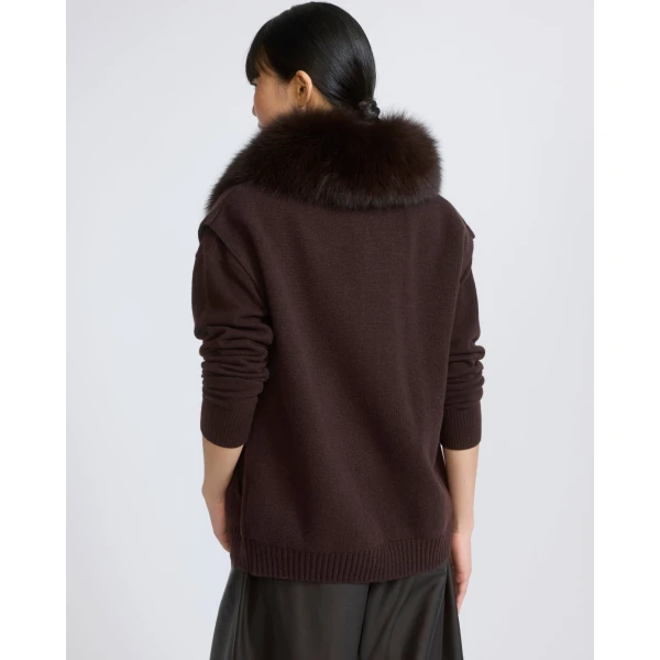 Yves Salomon Merino Knit and Fox Fur Jacket in Brown | Jackets | Coveti