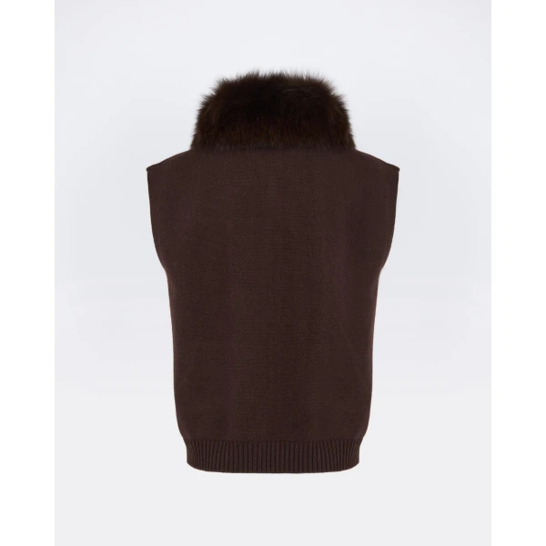 Yves Salomon Merino Knit and Fox Fur Jacket in Brown | Jackets | Coveti
