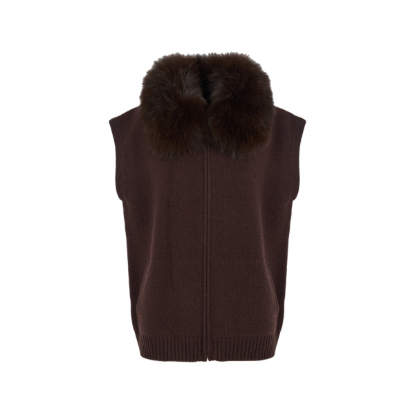 Yves Salomon Merino Knit and Fox Fur Jacket in Brown | Jackets | Coveti