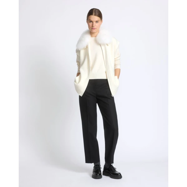 Yves Salomon Merino Knit and Fox Fur Jacket in White | Jackets | Coveti