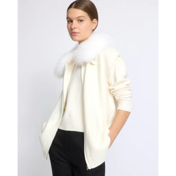 Yves Salomon Merino Knit and Fox Fur Jacket in White | Jackets | Coveti