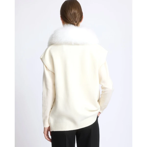 Yves Salomon Merino Knit and Fox Fur Jacket in White | Jackets | Coveti