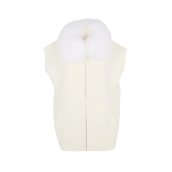 Merino Knit and Fox Fur Jacket in White