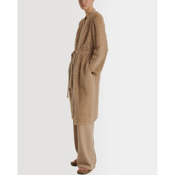 Yves Salomon Merino Knit and Mink Long Jacket in Khaki | Jackets | Coveti