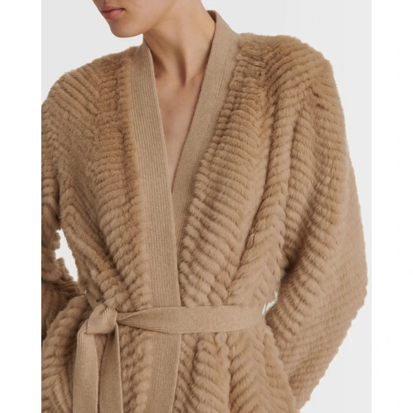 Yves Salomon Merino Knit and Mink Long Jacket in Khaki | Jackets | Coveti