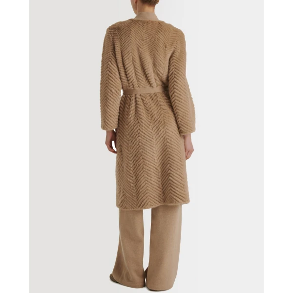 Yves Salomon Merino Knit and Mink Long Jacket in Khaki | Jackets | Coveti
