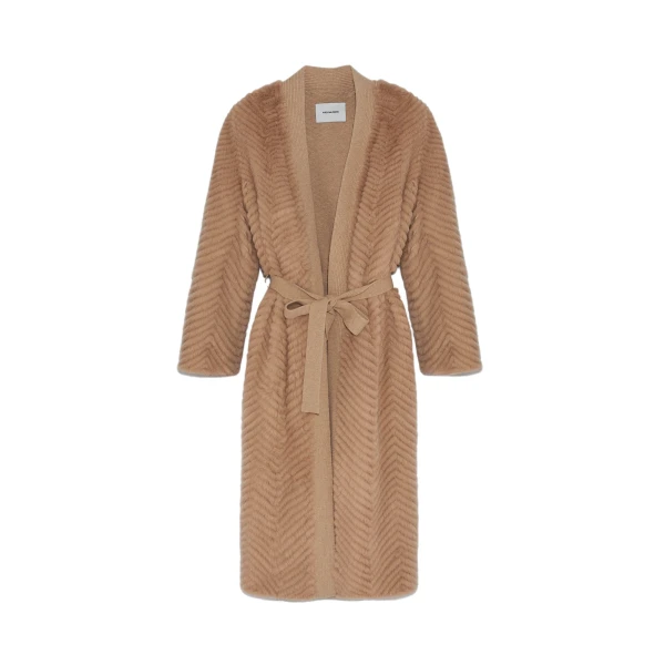 Yves Salomon Merino Knit and Mink Long Jacket in Khaki | Women | Coveti